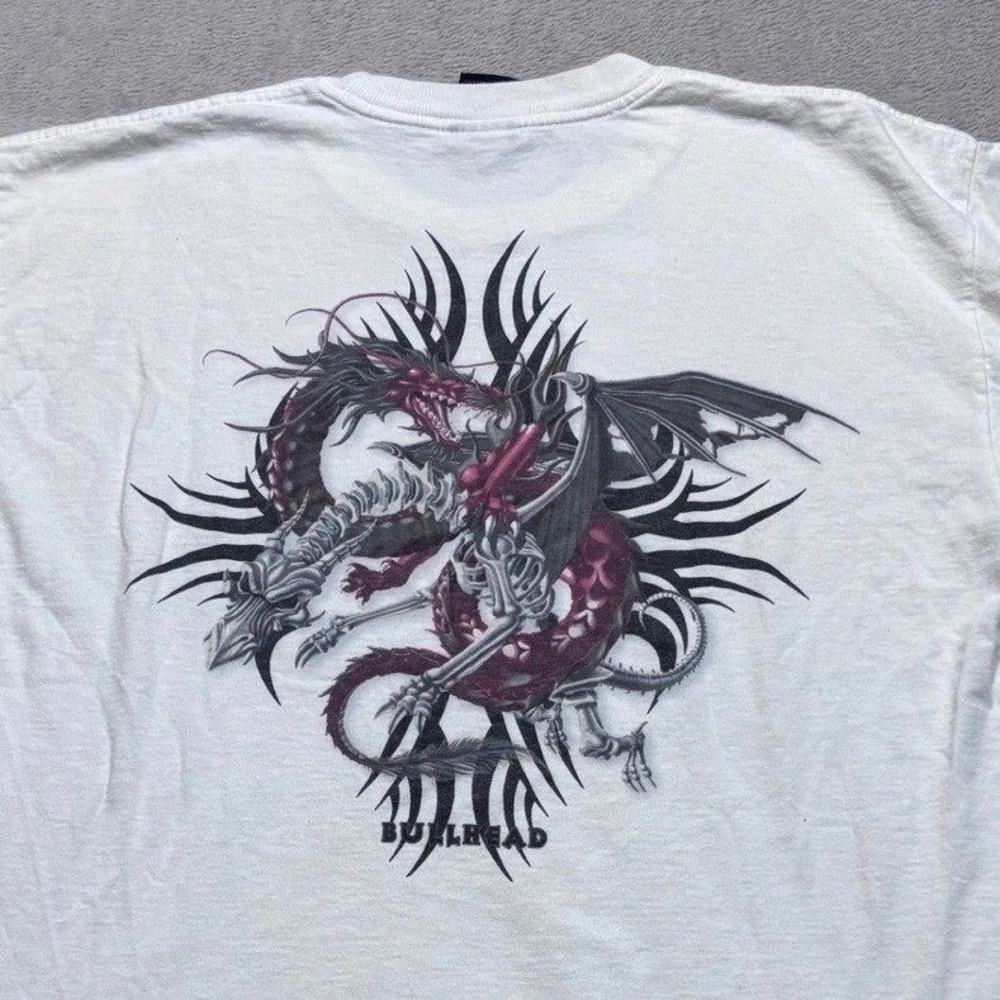 Vintage Bullhead Y2K T-Shirt Mens L White Dragon Skeleton Tribal Graphic USA